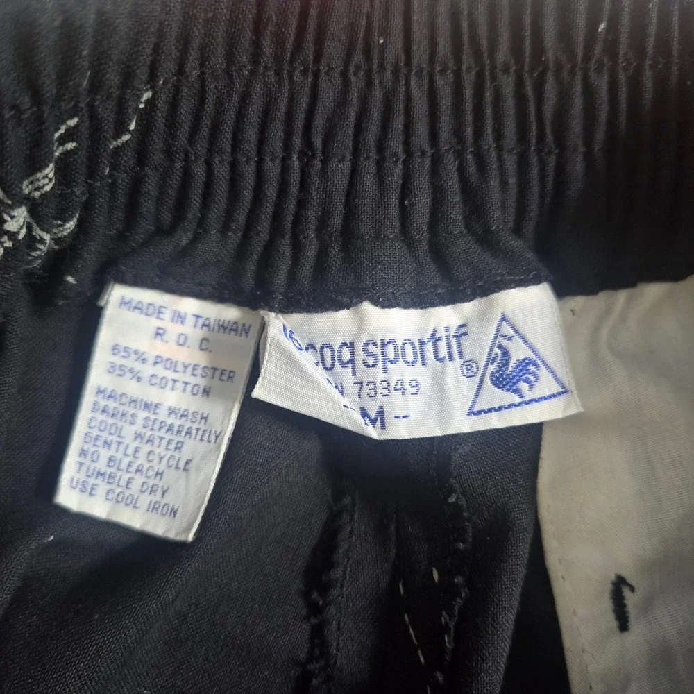 Vtg 90s Le Coq Sportif Joggers M Black Geometric Star Print Blokecore Track Pant